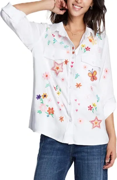 Billy T Sketchbook Embroidered Denim Shirt In White