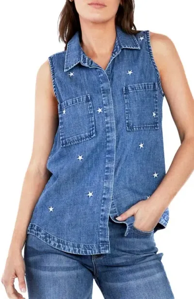 Billy T Star Embroidered Sleeveless Denim Shirt