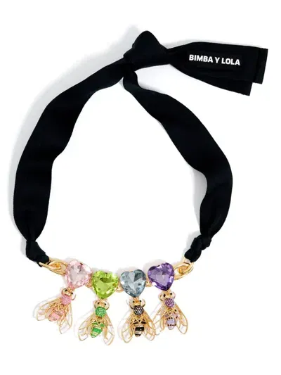 Bimba Y Lola Bee-pendant Crystal-embellished Necklace In Black