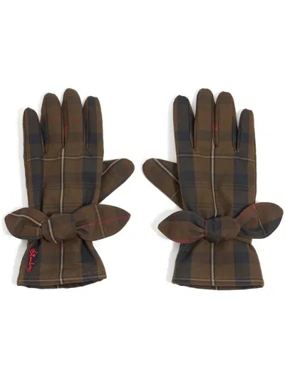 Bimba Y Lola Checked-print Cotton Gloves In Brown