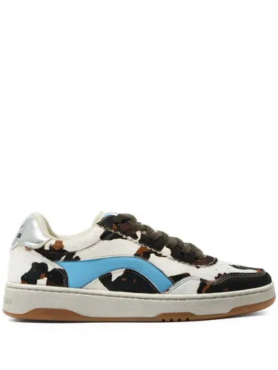 Bimba Y Lola Cow-print Leather Sneakers In White