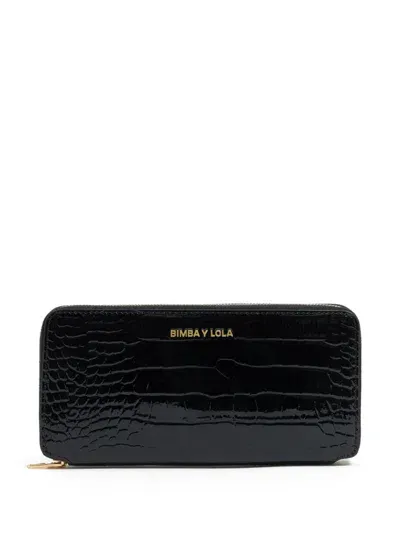 Bimba Y Lola Croc-effect Leather Wallet In Black