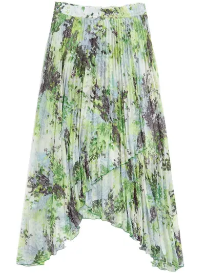 Bimba Y Lola Floral-print Pleated Midi Skirt In Green