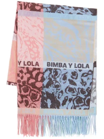 Bimba Y Lola Jacquard Patchwork Animal-print Scarf In Pink