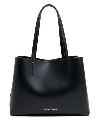 Bimba Y Lola Large Chihuahua Leather Tote Bag In Black