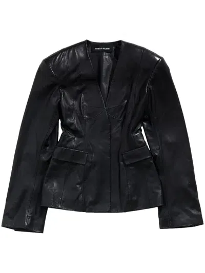 Bimba Y Lola Leather Fitted Jacket In Black