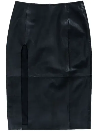 Bimba Y Lola Leather Maxi-slit Midi Skirt In Black