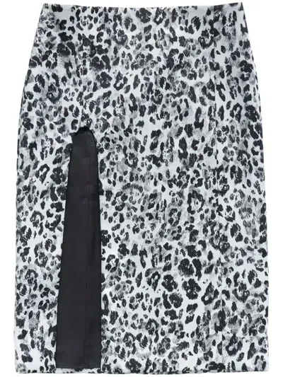 Bimba Y Lola Leolapiz-print Slit Midi Skirt In White