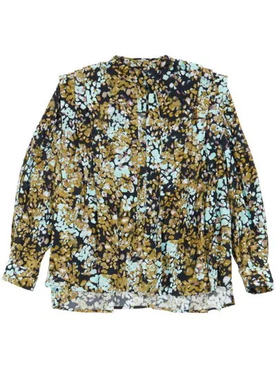 Bimba Y Lola Leomimosa-print Pleated Blouse In Black