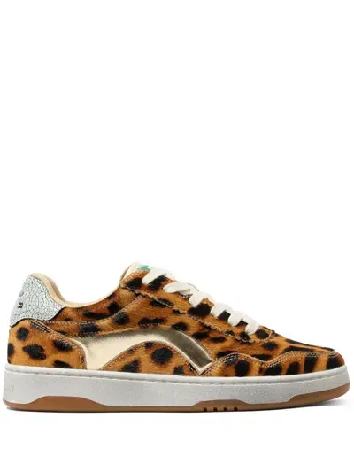 Bimba Y Lola Leopard-print Leather Sneakers In 褐色