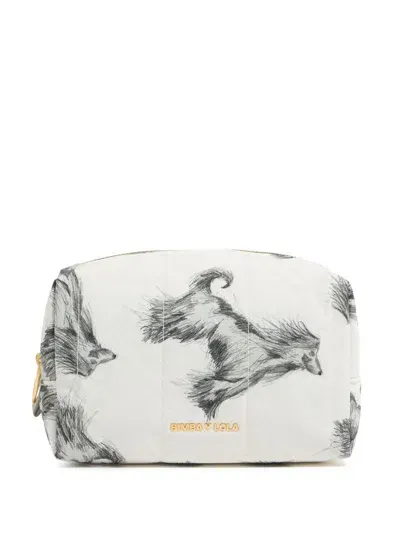 Bimba Y Lola Medium Greyhound-print Makeup Bag In White