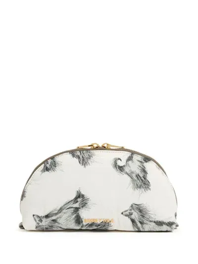 Bimba Y Lola Medium Greyhound-print Makeup Bag In White