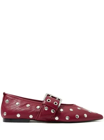 Bimba Y Lola Stud-embellished Leather Ballerina Shoes In Red