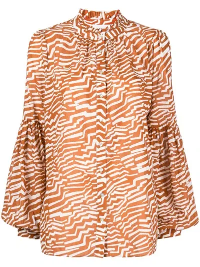 Bird & Knoll Graphic-print Long-sleeve Shirt In Brown