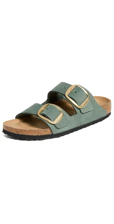 Birkenstock Arizona Big Burkle Lenb Flat Sandals In Green