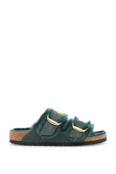 Birkenstock Arizona Big Buckle Leather Slides In Green