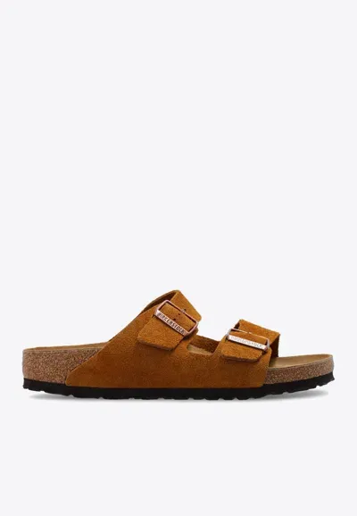 Birkenstock Arizona Double-buckle Suede Slides In Brown