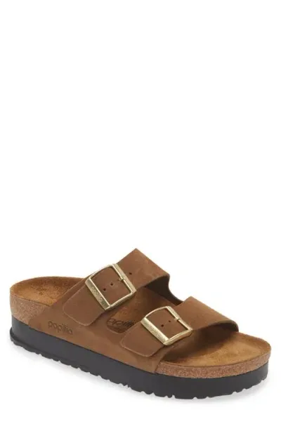 Birkenstock Arizona Buckle Suede Flatform Sandals In Dark Tea