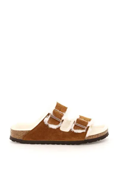 Birkenstock Arizona Shearling Mules Narrow Fit In White