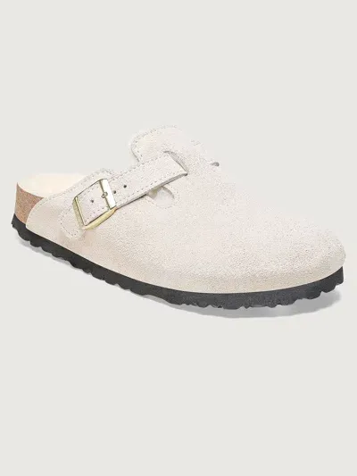 Birkenstock Boston In Antique White Suede,shearling