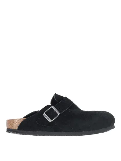 Birkenstock Boston Suede Mules In Black