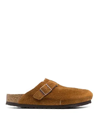 Birkenstock Boston Buckled Suede Backless Loafers In Brown