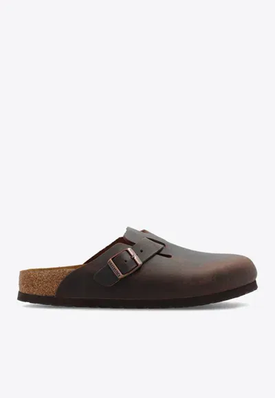 Birkenstock Boston Oiled Leather Mules In Brown