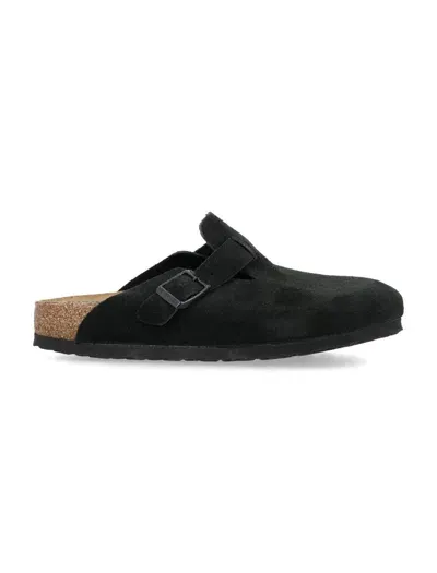 Birkenstock Boston Suede Mules In Black