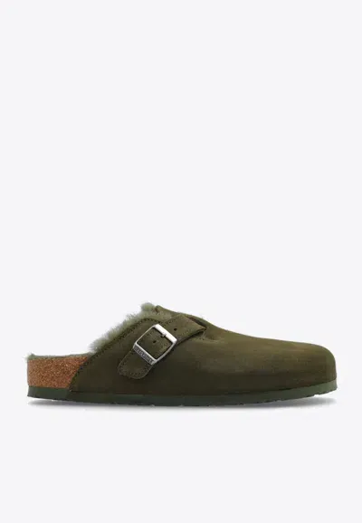 Birkenstock Boston Vl Suede Slides In Green