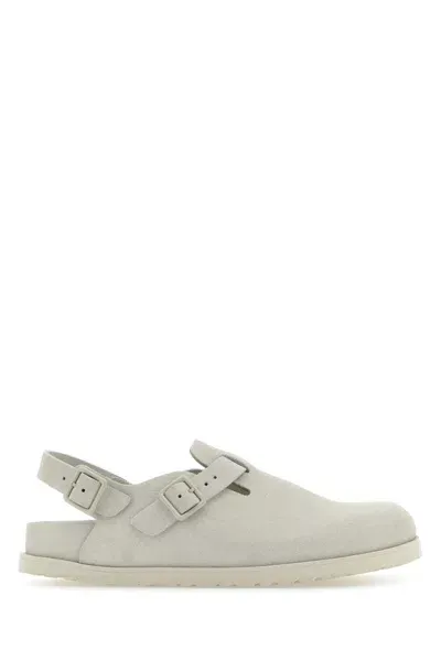 Birkenstock Chalk Suede Tokyo Slippers In White