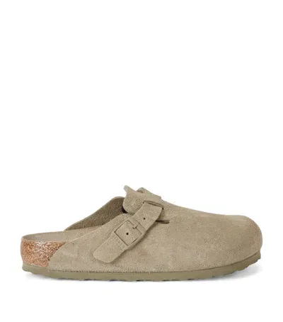 Birkenstock Suede Boston Clogs In Green