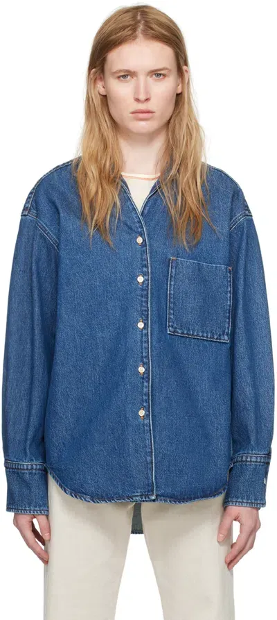 Bite Blue Collar Denim Shirt In Mid Blue 5036