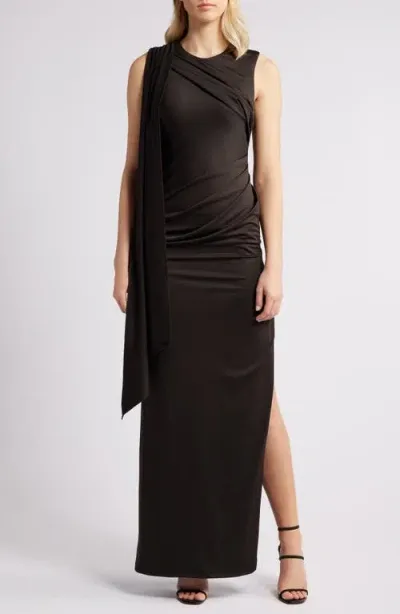 Black Halo Aruna Ruched & Draped Maxi Dress