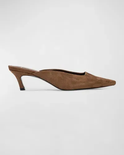 Black Suede Studio Logan Leather Kitten Mule Pumps In Brown