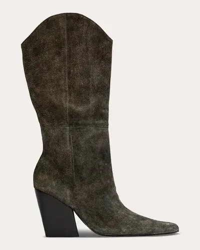 Black Suede Studio Le Noa 100 Pointed Toe Knee High Boot In Brown