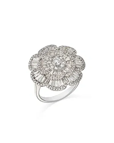 Bloomingdale's Diamond Round & Baguette Flower Ring In 14k White Gold, 1.50 Ct. T. W.