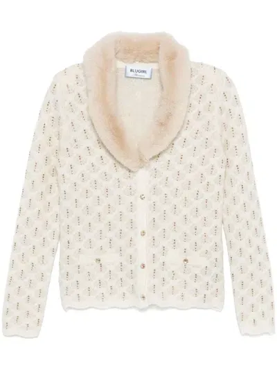 Blugirl Faux Fur-collar Cardigan In White