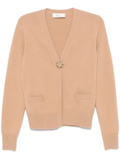 Blumarine Brooch-detail Cardigan In Brown