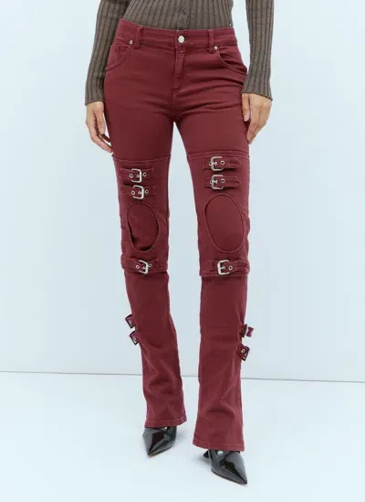 Blumarine Buckle Embellished Flared Pants In Burgundy