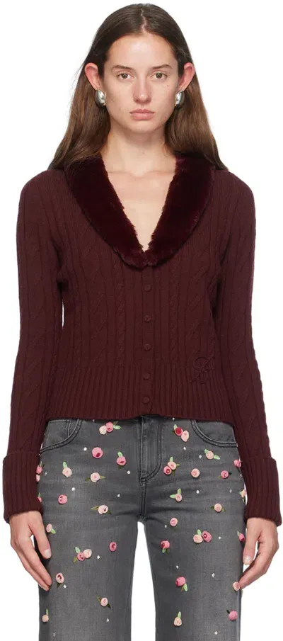 Blumarine Burgundy Faux-fur Collar Cardigan In N0727 Burgundy