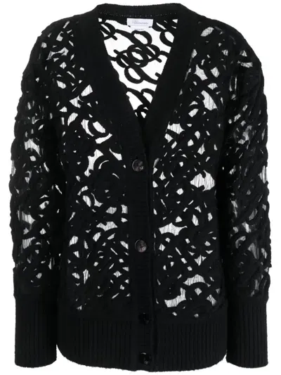 Blumarine Logo-embroidered Semi-sheer Cardigan In Black