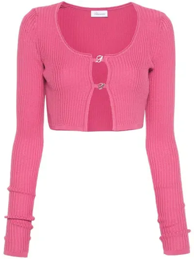 Blumarine Logo-plaque Cropped Cardigan In Rojo