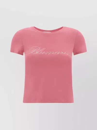 Blumarine T-shirt With Studs And Rhinestone Embroidery In Nude & Neutrals