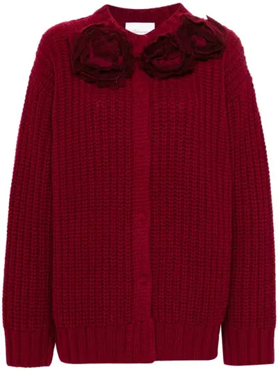 Blumarine Floral-appliqué Cardigan In Red