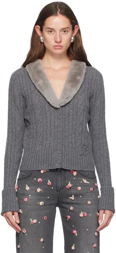 Blumarine Gray Faux-fur Collar Cardigan In N0954 Kitten Grey