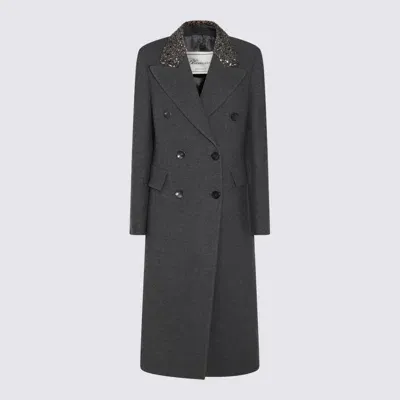 Blumarine Double Breast Wool Long Coat In Grey