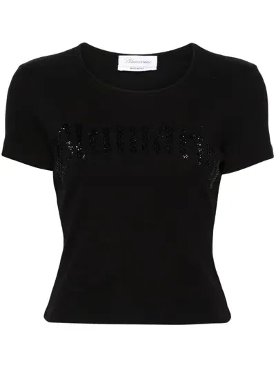 Blumarine Logo Ribbed Cotton Cropped T Shirt