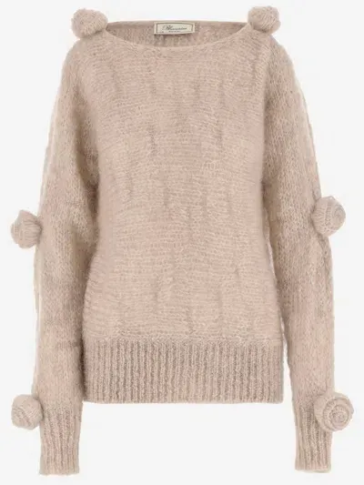 Blumarine Mohair Blend Sweater With Roses In Neutral