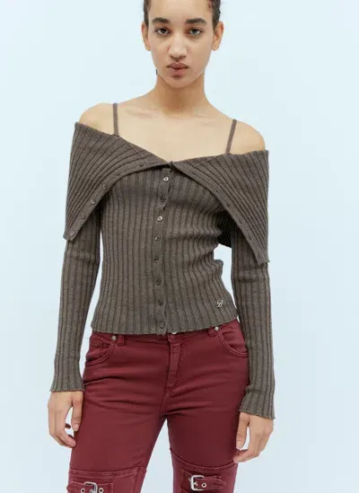 Blumarine Off The Shoulder Wool Knit Top In Grey