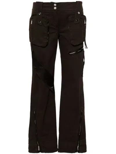 Blumarine Twill Cotton Trousers In Brown